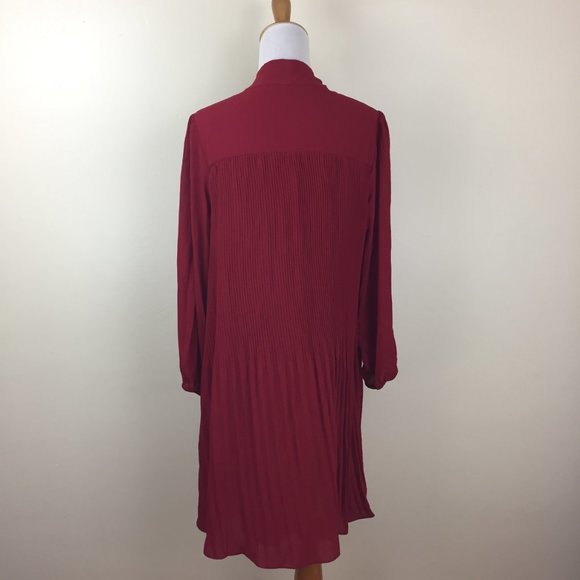 NWT NANETTE LEPORE Heritage Red Pleats Tie Collar Long Sleeve Dress - Picture 8 of 8